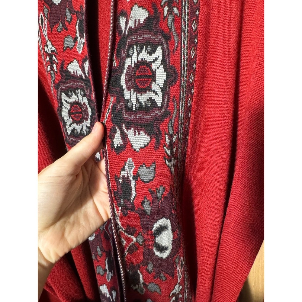 Kobi Halperin $995 Red Wool‎ Blend Cardigan Duster XL Aztec Print Belted - Picture 5 of 7